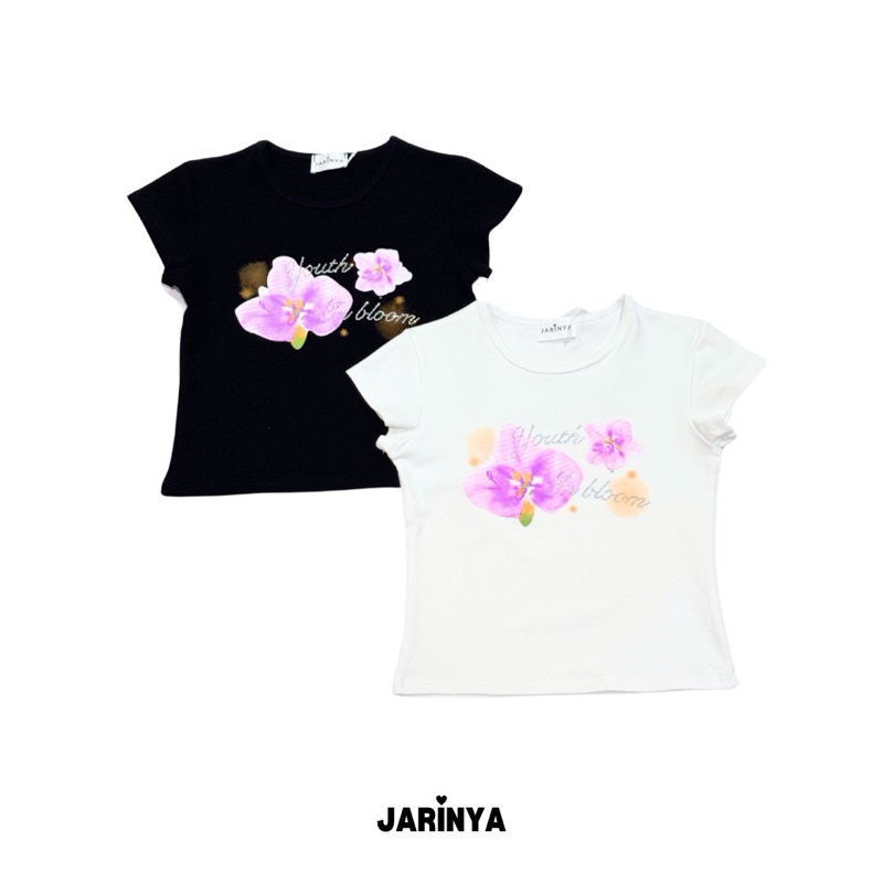 เสื้อยืดน้อนใหม่มีที่นี่ที่เดียว  เสื้อยืดสกรีนดอกม่วง ดีเทลปักเพชรน่ารักมากก เสื้อยืดสกรีนลาย ดอกสีม่วงปักเพชร jarinya – โปรปัง