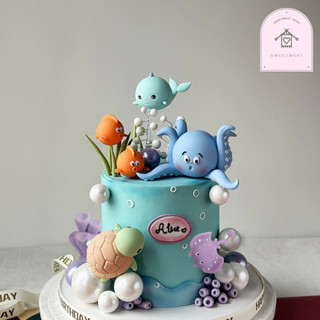 ธีมโลกใต้ทะเลตกแต่งเค้กวันเกิด ปลาหมึก วาฬ ปลากระเบน เต่าฯแต…