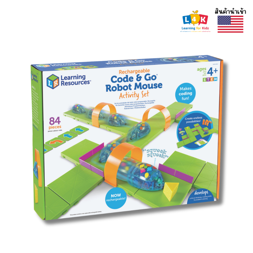 [อายุ 4+] ชุดกิจกรรมหุ่นยนต์หนูน้อยอัจฉริยะแบบชาร์จไฟได้[Rechargeable Code & Go® Mouse Activity Set][Learning Resources]