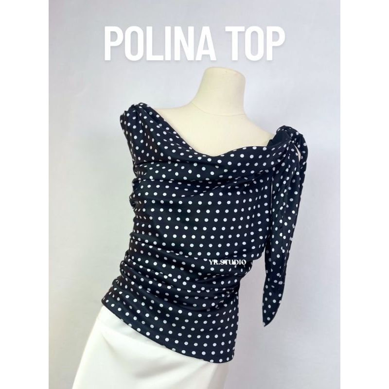 POLINA TOP เสื้อปาดไหล่ผ้าซาตินเเต่งโบว์ น่ารัก ผ้าลื่นนิ่มสวย งานซาตินพรีเมียร์ เเต่งซิปข้าง