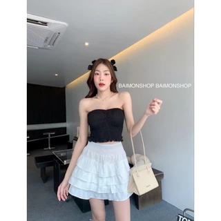 💰MahahengCloset💰เกาะอกสีพื้น ผ้าครัช ดีไซน์ย่นหน้าเพิ่มลูกเล่น เรียบหรู ดูแพงสุดๆ💕
