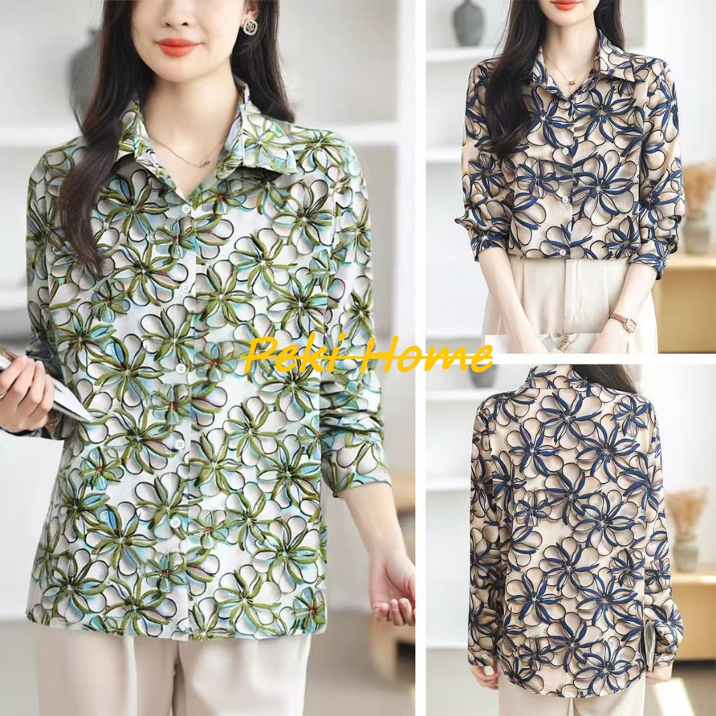 เสื้อเชิ้ตชีฟองพิมพ์ลาย สไตล์หรูหรา สำหรับฤดูใบไม้ผลิ