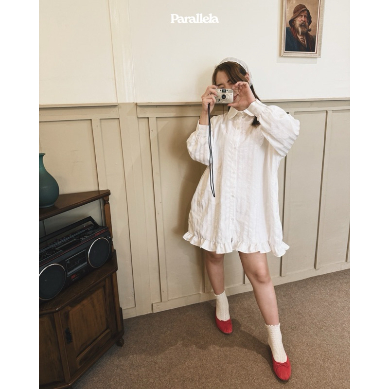 Parallela.Official : Mellow White 🤍☁️ - ชุดกระโปรงมินิเดรสแขนยาว สีขาว น่ารักใส่สบาย