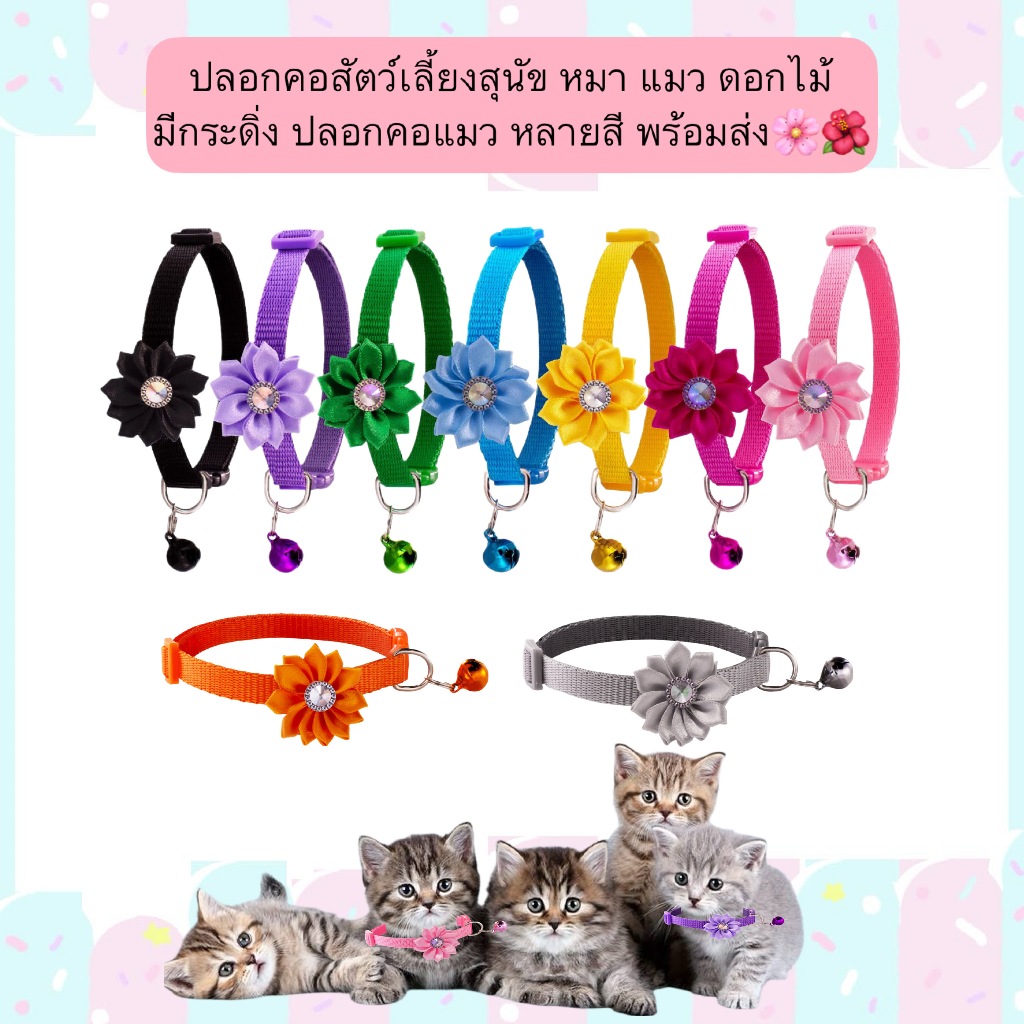 PP-560 🌸🌺 ปลอกคอสัตว์เลี้ยงลายดอกไม้ มีกระดิ่งน่ารัก สำหรับสุนัข หมา แมว พร้อมส่ง!🌸🌺