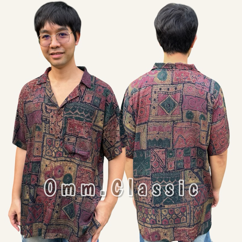 เสื้อฮาวายวินเทจ(พรีเมี่ยมเรยอน)ลายกำแพงแดง