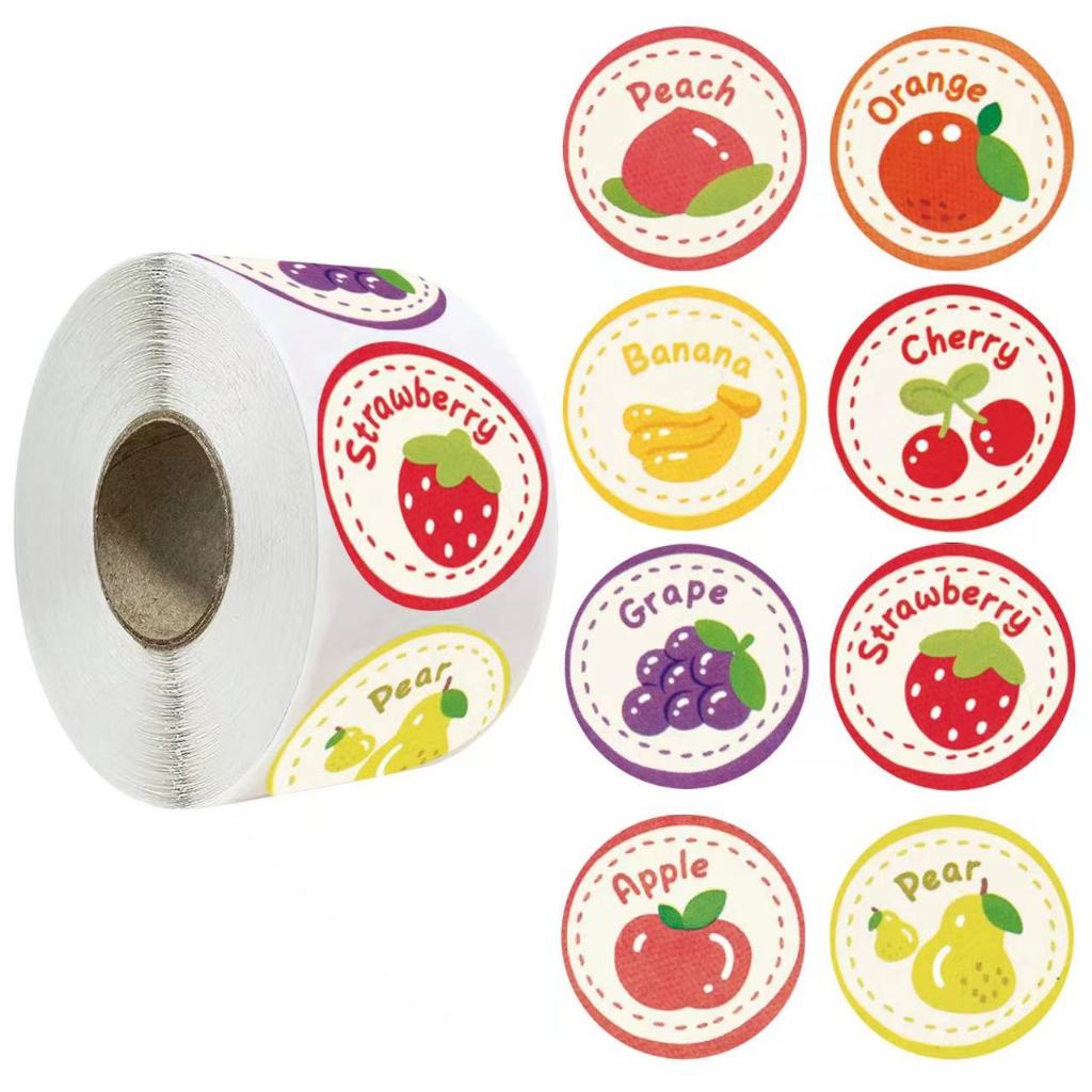 500ดวง สติ๊กเกอร์ลายผลไม้ ติดกล่อง ติดแก้ว น่ารัก ตกแต่ง 2.5ซม Sticker