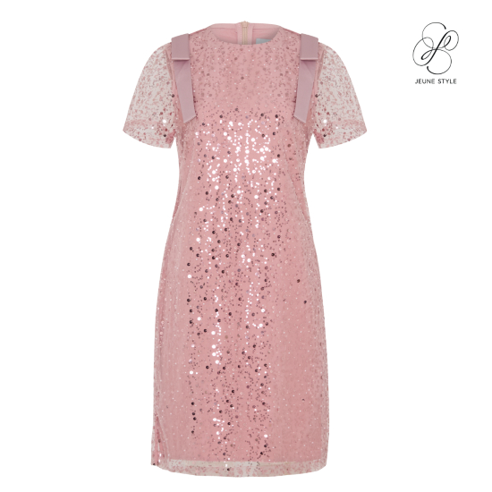 Jeune Style Glitter Dress เดรสดีเทลกลิตเตอร์แขนสั้น JS24CB11