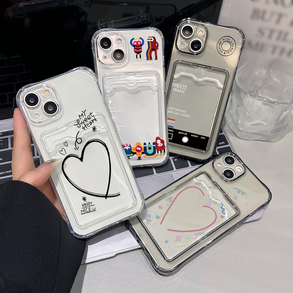 ซองใส่บัตรรูปถ่ายแบบใสสำหรับ เคส For iPhone 16 11 13 15 14 12 Pro Max XR 7 8 Plus XS Max SE เคสไอโฟน 11 คสซิลิโคนแบบใส