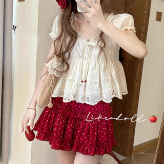 🎀Mona🎀คอกลม แขนสั้น เสื้อเชิ้ต หลวม แฟชั่น หวาน