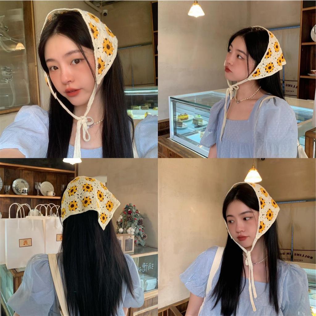 ผ้าโพกศีรษะ (E05) ผ้าพันคอ 14 ลาย ทรงสามเหลี่ยม ลายดอกไม้ ลายตาราง สำหรับผู้หญิง - รูปที่ 3