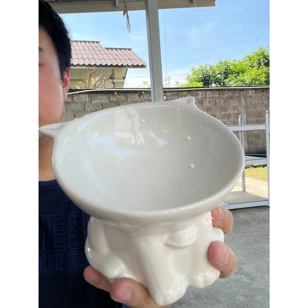 ชามอาหารแมว ชามอาหารหมา เซรามิก สีขาวล้วน ขนาด 250ml สัดส่วน 130x105x85mm ออกใบกำกับภาษีได้