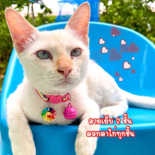 (ส่งด่วนได้🔥)(L12)(สีไหนพันธุ์อะไรใส่ก็น่ารัก)ปลอกคอแมวตัวล็อกนิรภัย กระดิ่งใหญ่+จี้ดอกไม้