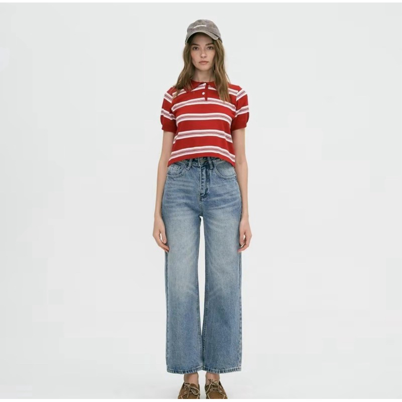 (มือ1) PTJ30182 กางเกงยีนส์ขายาวปักกระเป๋าหลัง ขากระบอก PROMTHONG