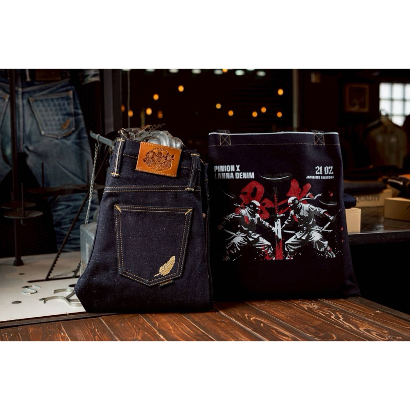pinion X Lanna denim  Pinion denim 21 oz รุ่น PINION X LANNA DENIMรุ่น🥷นินจา indigo X SNOWกะบอกเล็กs