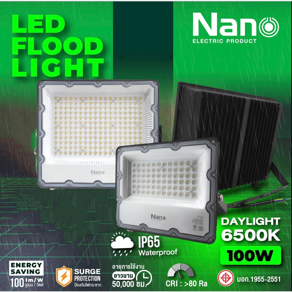 NANO LED Flood Light โคมฟลัดไลท์ หลอดไฟ ฟลัดไลท์ 50W, 100W, 200W แสงขาว Daylight 6500K รุ่น NL-FL-WDL