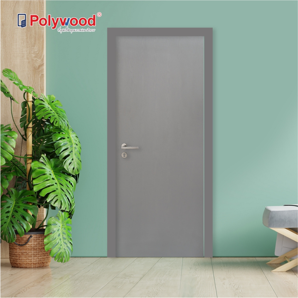 ส่งฟรี Polywood ประตู uPVC บานเรียบ ผิวเสี้ยนไม้ PRM-901 สีเทา ใช้ได้ทั้งภายนอกและภายใน โพลีวูด ประตูภายนอก ประตูภายใน
