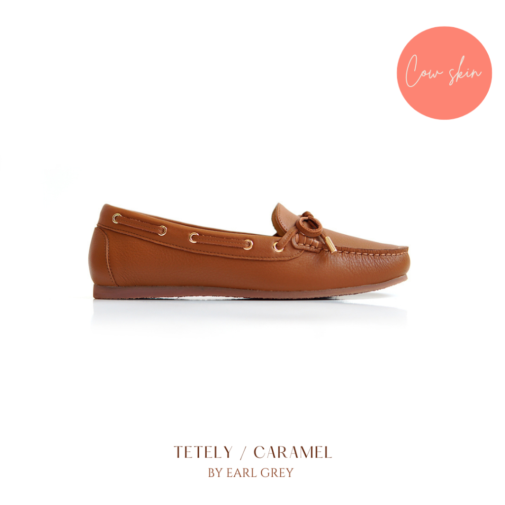 EARL GREY รองเท้าหนังแท้ หนังนิ่ม พื้นนุ่ม มีซัพพอร์ต รุ่น Tetley series in Caramel
