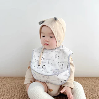 [มาใหม่] ผ้ากันเปื้อนเด็ก กันน้ำ กันเปื้อนจากอาหารเด็ก กระเป๋าด้านหน้า 3 มิติ PU สวมใส่สบาย