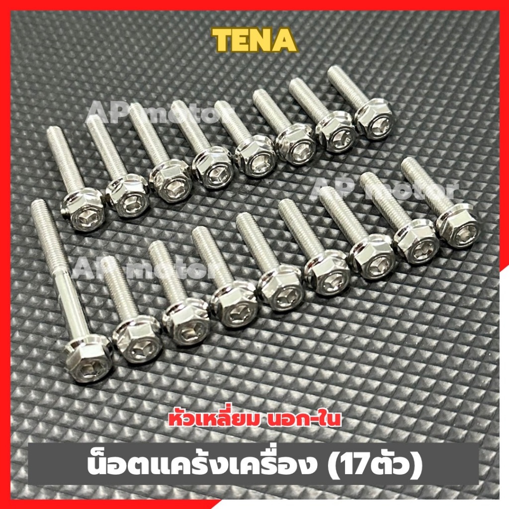 น็อตแคร้งเครื่องTENA (17ตัว) หัวเหลี่ยม นอก-ใน สแตนเลส น็อตแคร้งTena น็อตเครื่องTena น็อตแคร้งเครื่องเทน่า