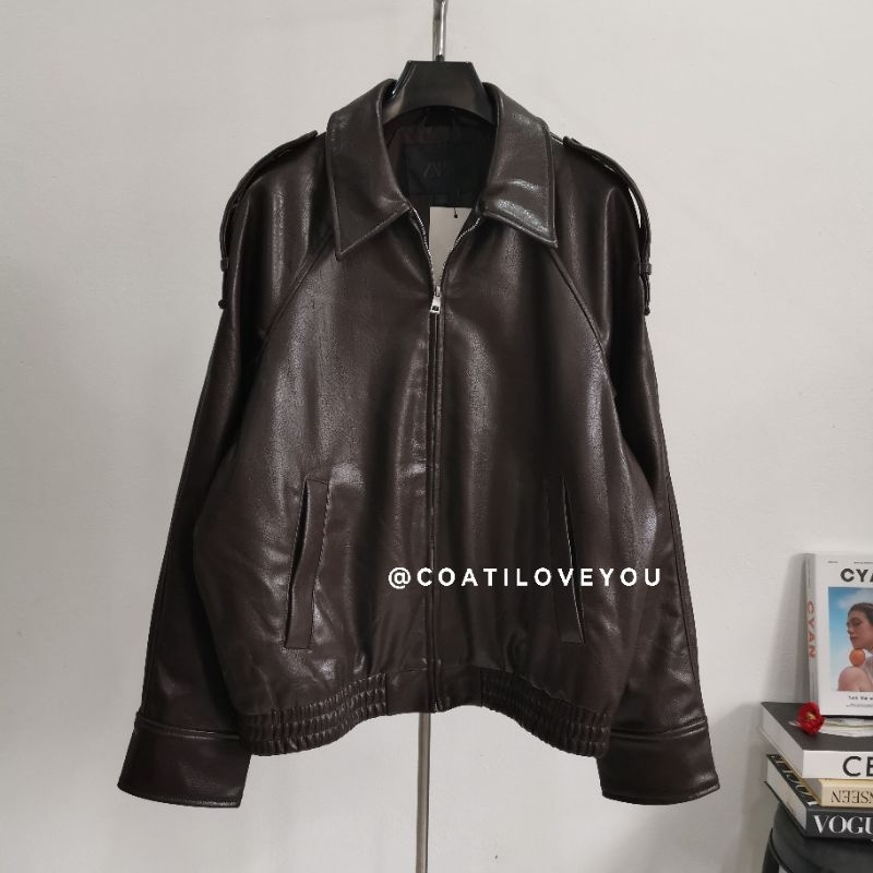 **ของแท้พร้อมส่งจากไทย**ZARA​ ​FAUX​ LEATHER​ BOMBER​ JACKET​ (รุ่นธนูไหล่)​