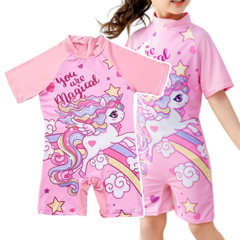 ชุดว่ายน้ำเด็กผญ ลายการ์ตูนคุณภาพสูง เนื้อผ้านุ่มสบาย ระบายอากาศดี แห้งเร็ว ปกป้องผิวจากแสงแดด มีหลายขนาดให้เลือก