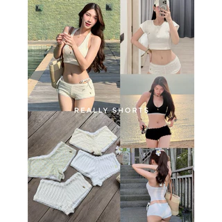 Really short 390.- กางเกงขาสั้นลำลอง ดีไซน์สวย เอวต่ำ ผลิตโดยใช้ผ้าลูกไม้ใส่ซับในทั้งตัวอย่างดี ใส่สบาย