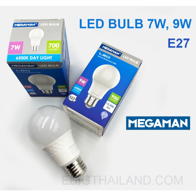 MEGAMAN หลอด LED BULB A60 E27 ขนาด 7W และ 9W มีแสงขาวและวอร์ม ราคาพิเศษ