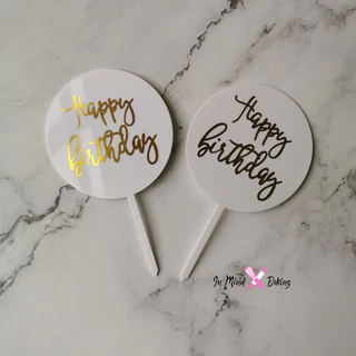 ป้ายวันเกิด ป้ายปักเค้กอะคริลิค ป้ายhappy birthday วงกลม สี Pastel(ใส)