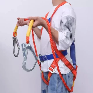 HXสายเซฟตี้ เข็มขัดนิรภัยแบบเต็มตัว safety beltแข็ง ทนทาน ตะขอโลหะเพื่อความปลอดภัย ทำงานที่สูง1200kg ตะขอคู่ หนาและหยาบข