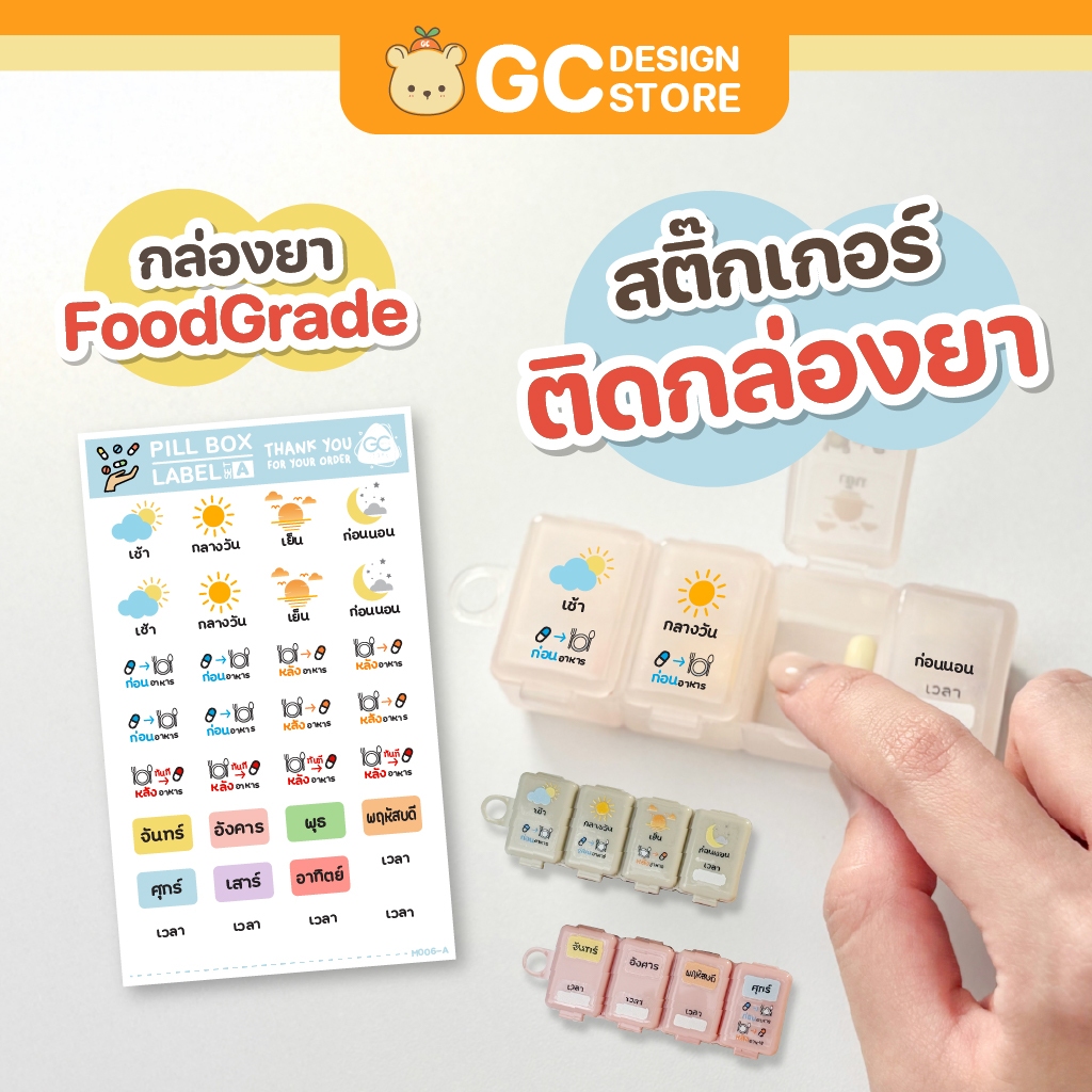 กล่องยาฟู้ดเกรด สติ๊กเกอร์ติดขวดยา กล่องเก็บยา ติดแน่น ฉลากกล่องยา แบบใส เห็นเม็ดยา กันน้ำ-M006