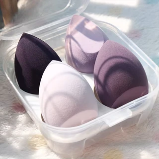 เซตฟองน้ำแต่งหน้า 4 ชิ้น (สีม่วง) ไม่กินรองพื้น พกพาสะดวก