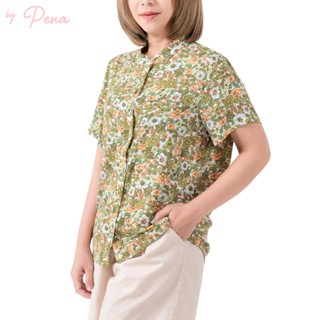 By Pena เสื้อเบลาส์ผู้หญิง  คอจีนลายดอกไม้ แขนสั้น  BPSS0425…