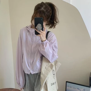 🧥แจ็คเก็ตสั้นผู้หญิง สีทึบ ดีไซน์หรู เนื้อบางเบา ดรอว์สตริง ปรับเอวได้ ใส่ได้ทุกวัน กันลม ราคาถูก M L【SY】