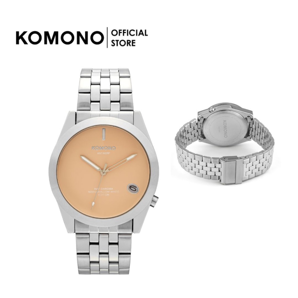 KOMONO Watch Ray Chroma Estate Silver Marshmallow นาฬิกาผู้ชายมีวันที่ สายโลหะ หน้าปัดสีเนื้อ
