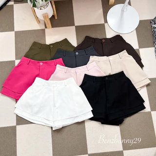 กางเกงขาสั้นระบาย 2 ชั้น เอวสูง ผ้าหนา พรางหุ่น เอว 32-40“ Benzbunny29 #1037