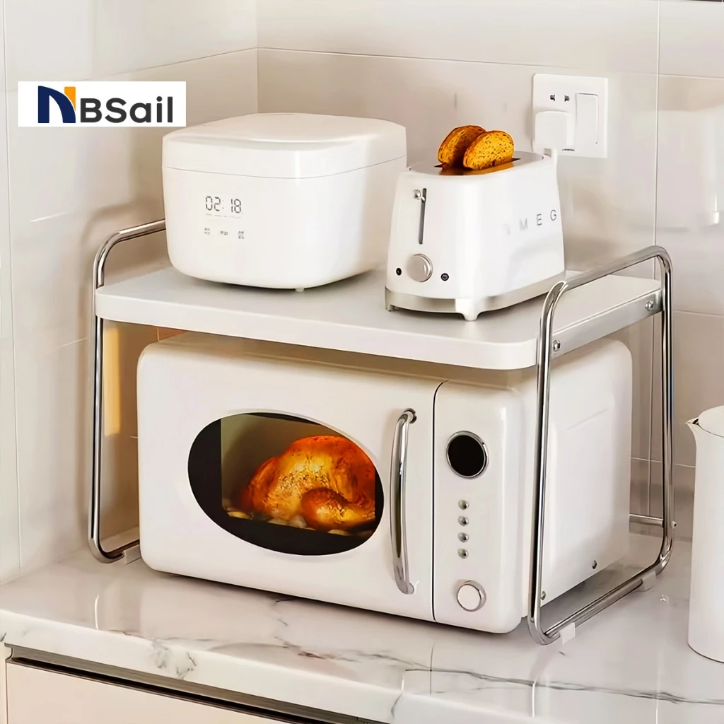 NBsail ชั้นวางไมโครเวฟสแตนเลส ชั้นเก็บของ จุได้เยอะ พร้อมตัวรองขากันลื่น ทำความสะอาดง่าย