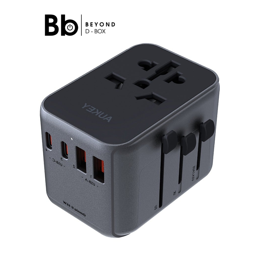 หัวแปลงปลั๊กไฟ AUKEY Universal Adapter Travel Mate 35W with USB Ports สีดำ by BB Beyond D-Box