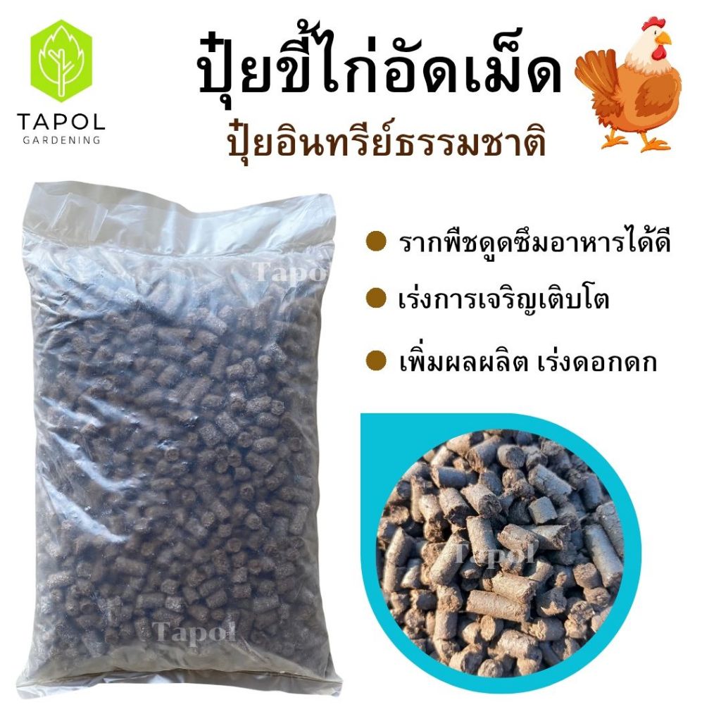 ปุ๋ยขี้ไก่อัดเม็ด บรรจุ 1 กิโลกรัม อุดมไปด้วยธาตุอาหารหลักสำคัญ เหมาะสำหรับพืชทุกชนิด ปุ๋ยอินทรีย์ 100%