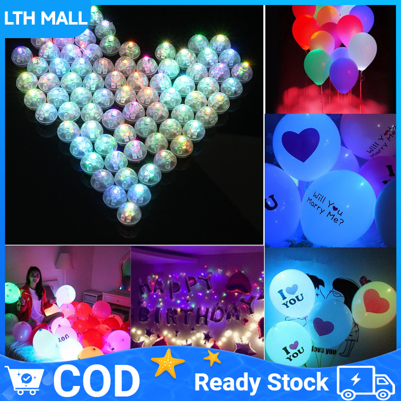 10pcs มินิแฟลช แก้วน้ํา ไฟลูกโป่ง ทรงกลม LED ที่มีสีสัน โคมไฟบอล เรืองแสง เครื่องประดับไฟลูกโป่ง