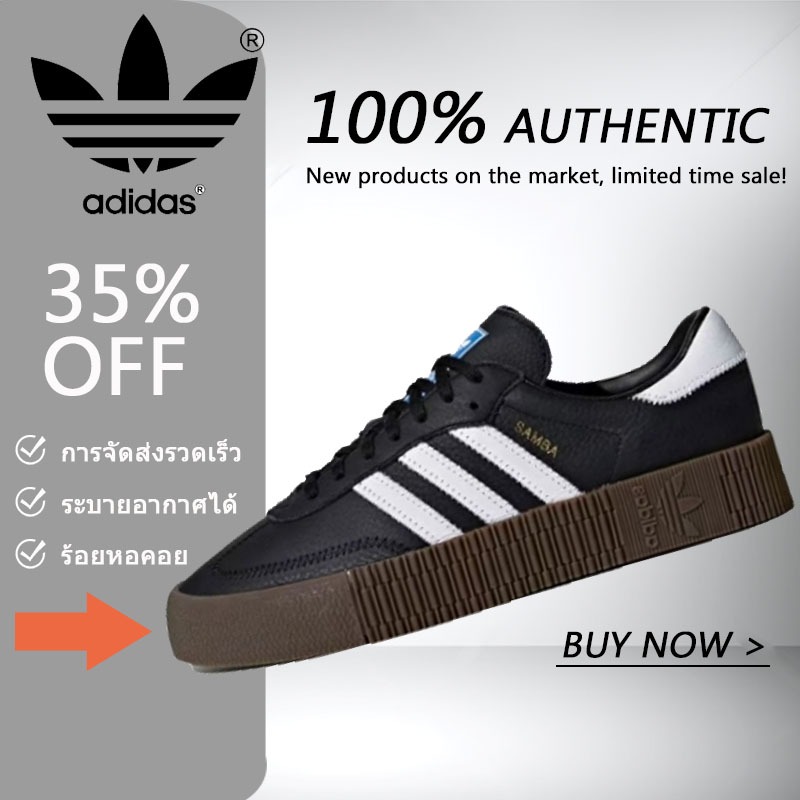 ( พร้อมส่งในไทย)Adidas originals Sambarose รองเท้าผ้าใบหนังแบบหุ้มข้อต่ำสำหรับผู้ชายและผู้หญิง สีดำแ