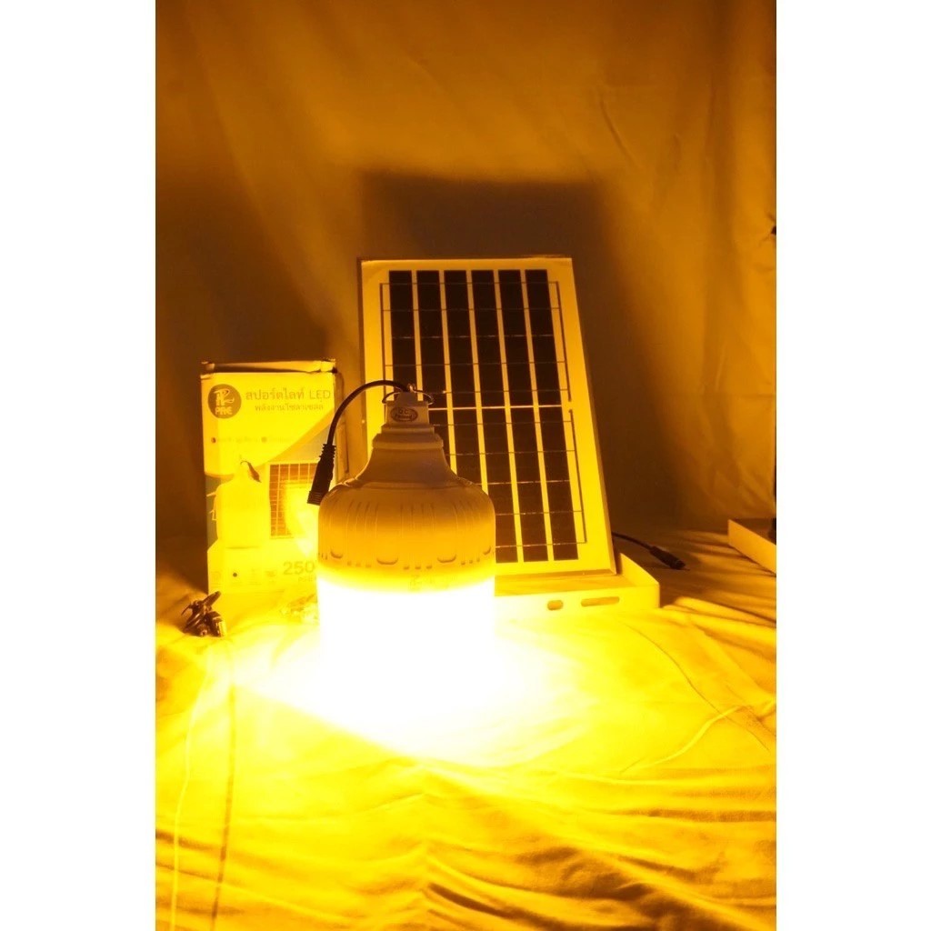 PAE-6250 250W ไฟลูกตุ้มพร้อมแผงโซล่าเซลล์LEDชาร์จไฟพลังงานแสงอาทิตย์ได้ 3IN1 ปรับไฟได้ถึง3ระดับ Coff