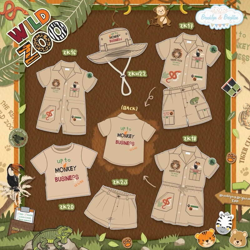 Brooklyn & Brighton - ZooKeeper ชุดสวนสัตว์ สีครีมเบจ เด็กชาย-หญิง