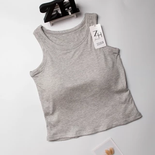 ZH.33101 เสื้อครอปกล้ามฟองน้ำในตัวงานผ้าร่องสำหรับผู้หญิง
