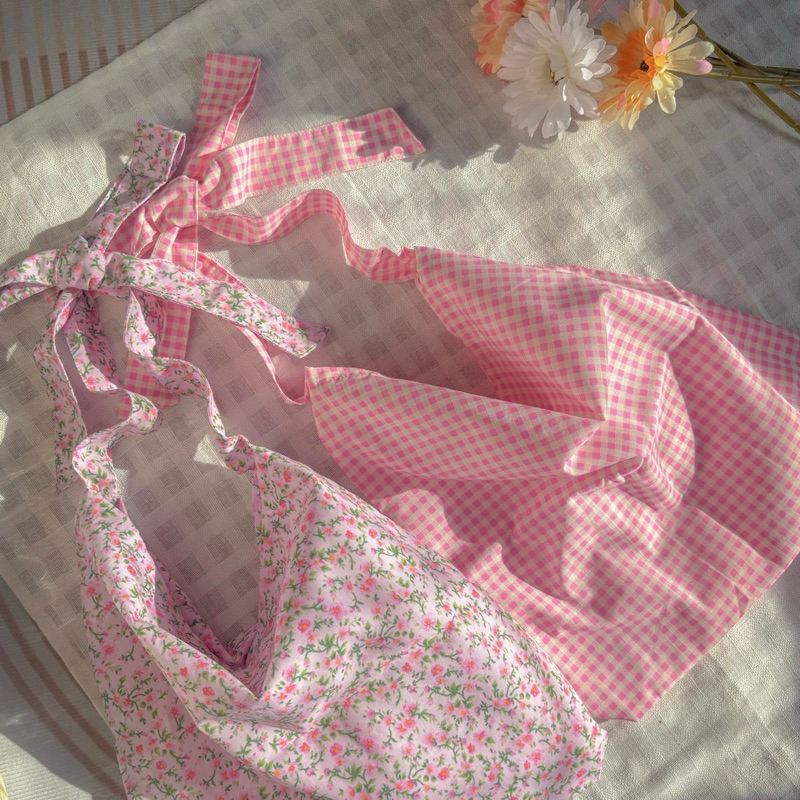 กระเป๋าผ้าผูกโบว์ลายดอกไม้