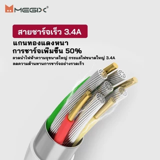 Megix King Kong JDC-002 3.4A สายชาร์จ USB สำหรับ ip5-ip14 /Micro/Type-C สายชาร์จ Android แท้ 100%.