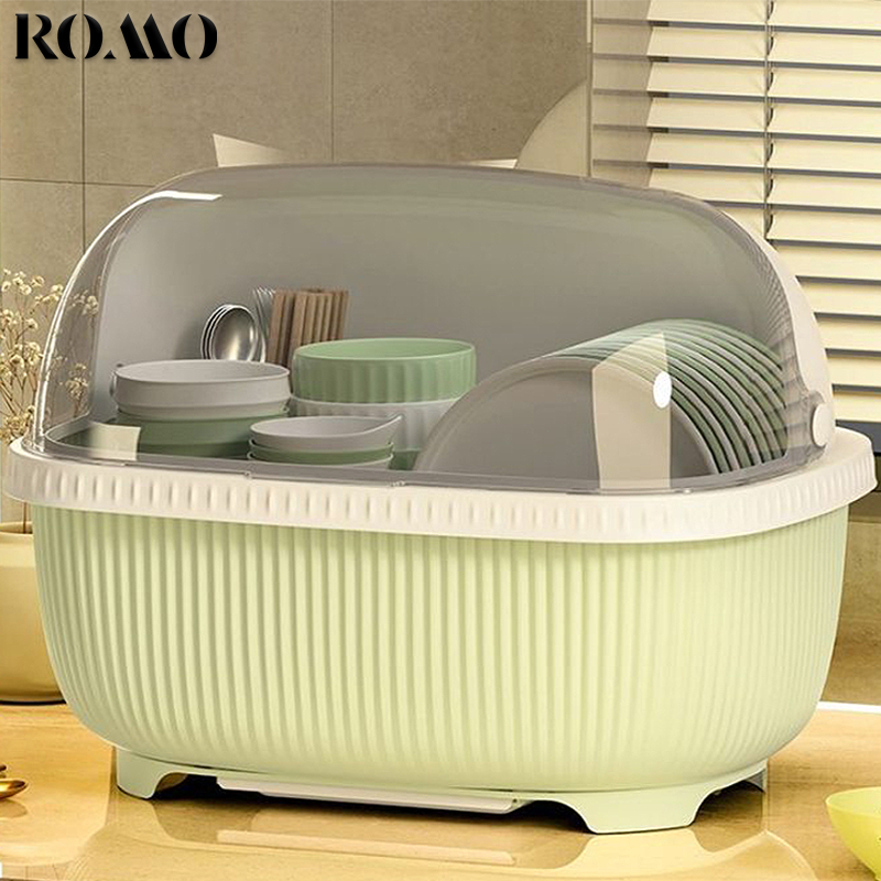 ROMO ที่คว่ำจาน ที่คว่ำจานทรงโค้งมน (มีฝาปิด) กันฝุ่นละออง กันแมลง พลาสติก ห่างจากฝุ่น แมลงบิน รุ่นใหม่ มาแล้ว
