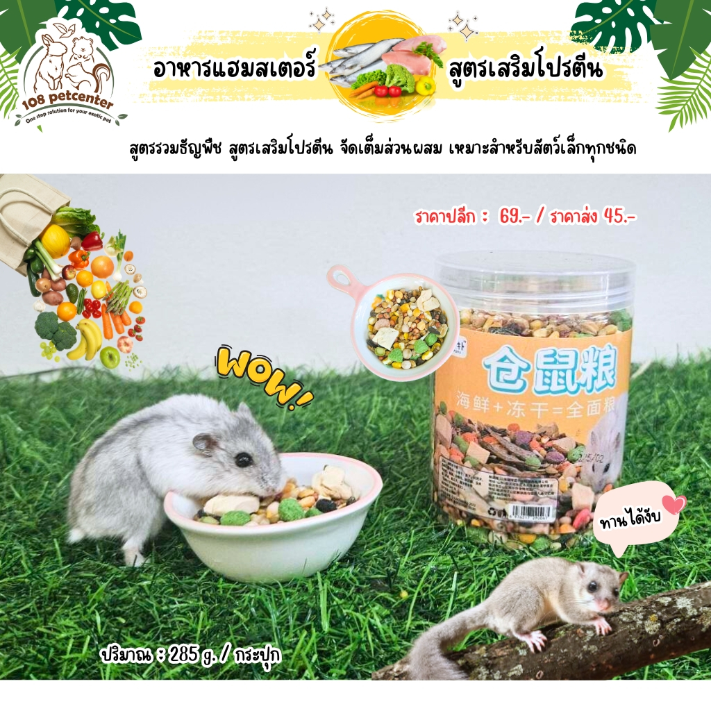 อาหารหนูแฮมสเตอร์ อาหารดอร์เมาส์ กระรอก Hamster food สูตรเสริมโปรตีน อาหารสัตว์เล็ก