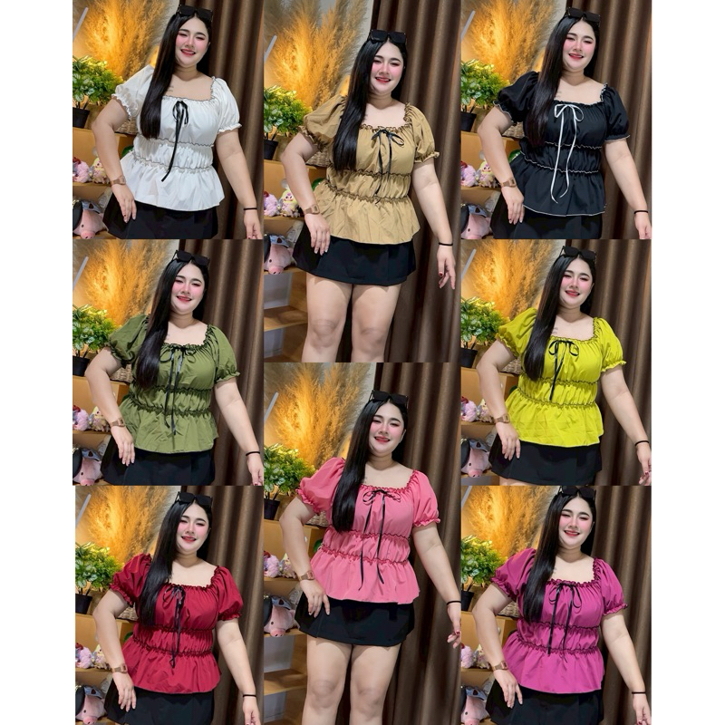 เสื้อสาวอวบ 💗อก36-46💗  สวยมาก สม็อคทั้งตัว ผูกโบว์น่าอก ผ้าเบาใส่สบายควรมี  A85