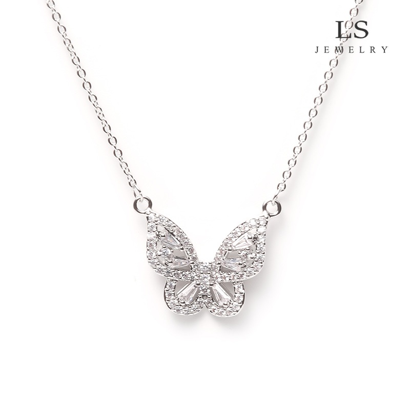 LS สร้อยคอแฟชั่นรูปผีเสื้อสำหรับผู้หญิง สร้อยคอเงิน n2722