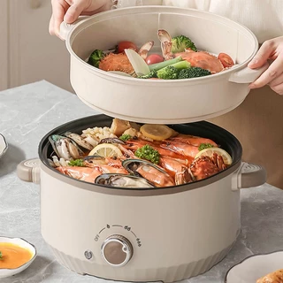 หม้อไฟฟ้า กระทะไฟฟ้า 3L/4L/5L 1000W หม้อนึ่งไฟฟ้า หม้อไฟฟ้าอเนกประสงค์ ทอด/ผัด/นึ่ง/ต้ม/หม้อไฟ ทำความร้อนสม่ำเสมอ 360°